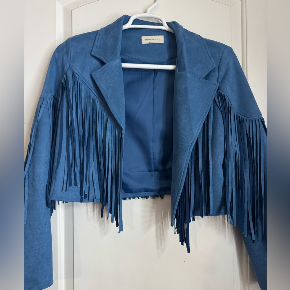 Chic Blue Fringe Blazer